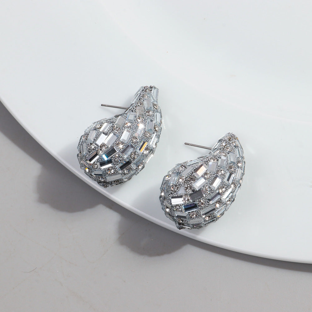 Wholesale Fashion Full Diamond Water Drop Gradient Color Metal Earrings
